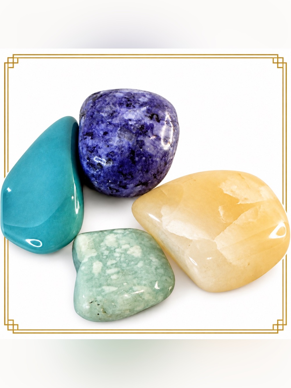Set Of 4️⃣ Natural Stones Yellow Calcite Flower Agate Blue Agate Sodalite